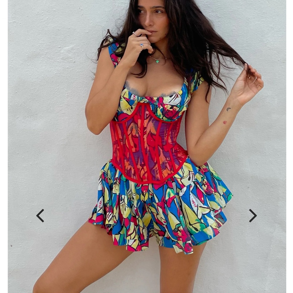 Vanessa Mooney Elizabeth Romper - Yellow Calla Lily & Red Corset